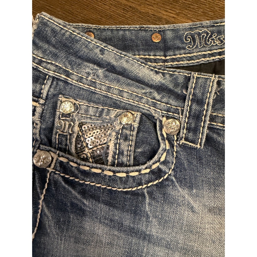 Miss Me JE8017BR Bootcut Jeans Embellished Sequin Rhinestone Blue Denim Size 28 - Picture 8 of 10